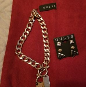 Guess Necklace and three pair of earrings set